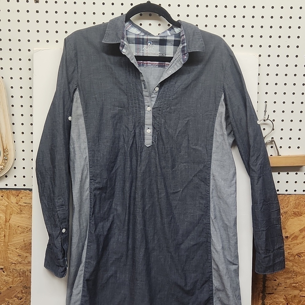 Kuhl women's dress Size large shirt style block color Kiley chambray dress
